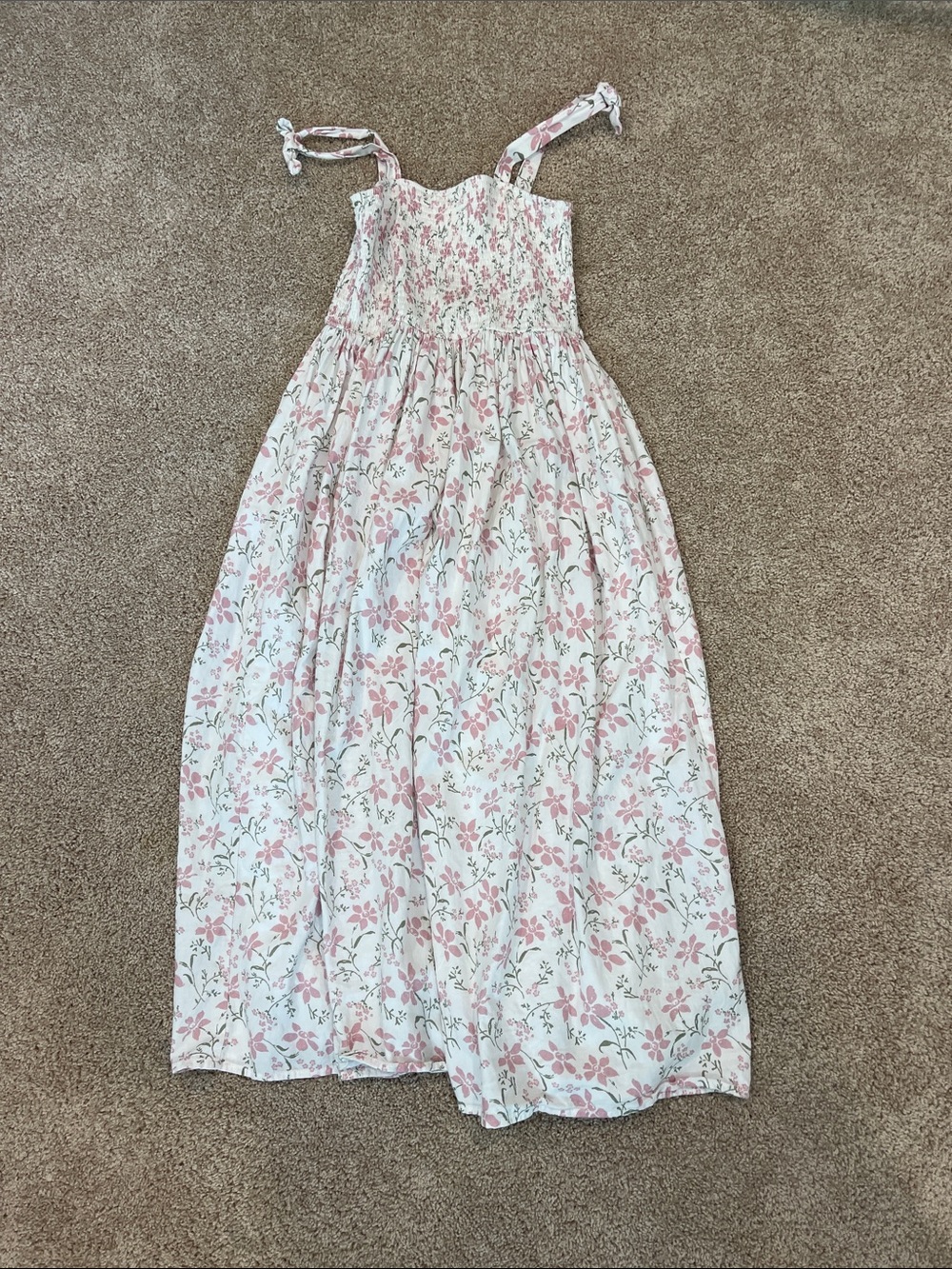 Women’s Pink Floral Maxi Sundress with Tie Straps